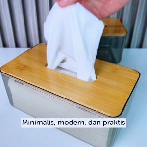 Vusign Tissue Box / Kotak Tissue Transparan Kayu Bambu Alas Anti Slip VS47X
