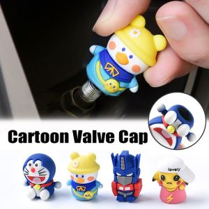 4Pcs Cartoon Car Tire Valve Stems Cap Aluminum Tire Wheel Stem Dust-proof Air Valve Cover for Auto Decoration Accessories