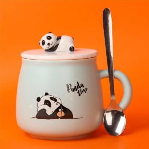 Cartoon Glaze Animal Lid Mug with Lid and Spoon