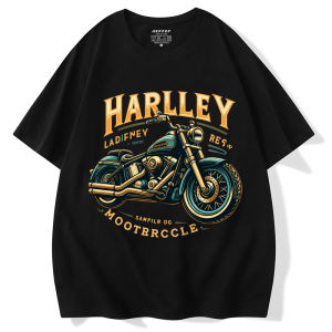 Summer Rock Fan Car Trendy Retro Harley Short Sleeve Loose plus Size Overweight Man Pure Cotton American Style Mens T-shirt