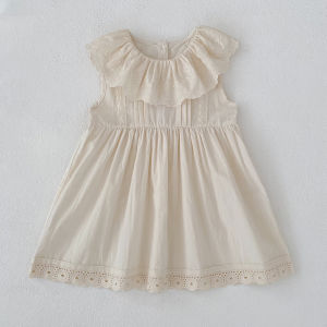 2026 Girls Summer New 2-6Yrs Pure Cotton Sleeveless Lace Collar Baby Girl Dress Children Princess Birthday Sweet Dress