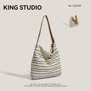 Large Capacity Stripe Canvas Handbag Womens 2025 New Embroidery Commuter Single Shoulder Underarm Bag Casual Tote Bag