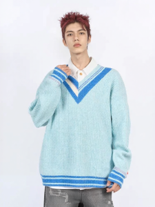 CANOTWAIT_ | American Retro College Style Irregular V-Neck Sweater