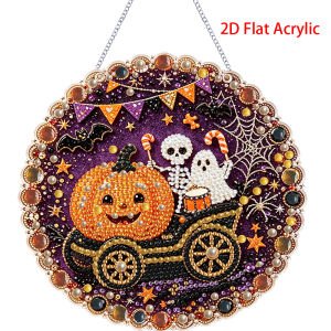 other | 2D flat diamond painting kit Halloween pattern acrylic pendant 3D mixed size pearl crafts holiday window and wall decorations