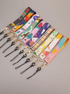 Durable Woven Short Phone Strap Artistic Painted Pattern Handyman Wide Bracelet Carabiner Clip Loss Prevention Lanyard