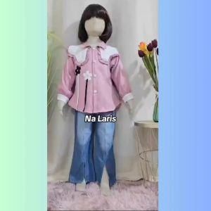Setelan Anak Perempuan Korean Style Motif Salur Viral Usia 3-10 Tahun Bahan Katun Shakila Premium