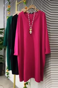 plus Size 2-300Pounds Large Dress Slimming Lazy Style Mid-Length Simple Solid Color Womens Spring Autumn INS V-neck Korean Style