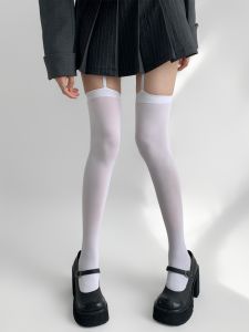 ถุงเท้าผ้ากำมะหยี่สายเดี่ยวสำหรับผู้หญิง ถุงเท้ายาวถึงเข่าสีขาว ชุดนอนฤดูร้อน วัสดุโพลีเอสเตอร์ ทรงสลิมฟิต เซ็กซี่ ป้องกันแบคทีเรีย