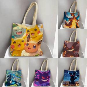 Bandai | Pokemon Kanto Region Storage Bags Tote Bag Travel Summer Beach Shoulder Bag Reusable Grocery Shopping Bag Anime Artwork