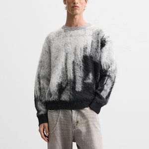 New Autumn Winter Mens Knitted Long Sleeve round Neck Comfortable Loose Fit Fashionable City Style Geometric Pattern Sweater