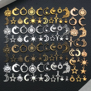 20/100 ชิ้น Vintage Silver Stars & Moons Mix สําหรับทําเครื่องประดับต่างหูสร้อยข้อมือสร้อยคอและพวงกุญแจอุปกรณ์เสริม