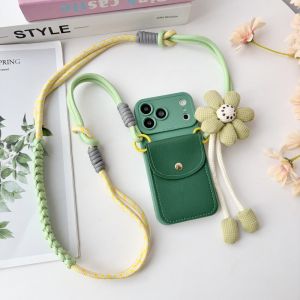 Ốp Điện Thoại Da PU Hình Hoa Kèm Dây Đeo Chéo Có Khe Đựng Thẻ Thời Trang Dành Cho iPhone 17 Pro Max Air 16 18 12 13 14 15 Plus