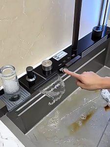 [5mm] Honeycomb Sink Waterfall Tap Premium Grade Black Honeycomb Kitchen Sink Multipurpose Sink Stainless Steel SUS304