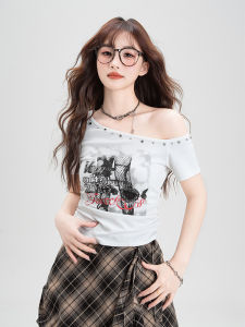 American Retro Graffiti Short Sleeve T-Shirt Women Summer New Letter Print Slimming Versatile Casual Style Online Exclusive