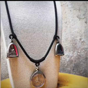 (N0099) สร้อยคอ สร้อยพระ เชือกร่ม เชือกถัก ขนาด 4 มิล สายรูดปรับสั้น - ยาวได้ ห้อยพระ 3 องค์ พร้อมส่ง