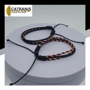 CATRANIS Gelang Tali TRIDATU BALI ETNIK Kombinasi 3 Rangkap Bulat Hitam PRIA WANITA