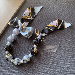 Beaded Mobile Phone Wrist Chain Lanyard Short Section Style Hundred With Silk Scarf Phone Anti-loss Chain Handheld Pendant