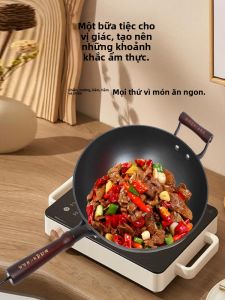 TIEHUIHUANG | Chảo Đáy Phẳng Mặt Dày Không Tráng Men cho Nấu Ăn Gia Đình và Bếp Từ