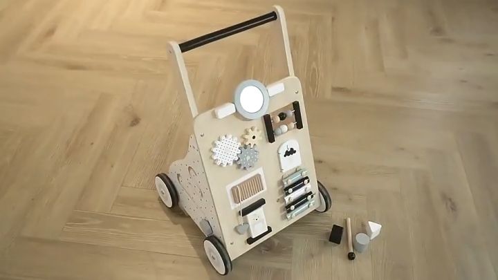 Xe Tập Đi Cao Cấp Chống Trượt Cho Bé, Xe Đẩy Tập Đi và Đứng Kiêm Bảng Bận Rộn Kích Thích Phát Triển Toàn Diện Trí Não và Thể Chất Cho Bé