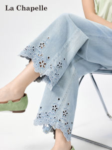 La Chapelle | Embroidered Lace-up Thin Summer Straight Leg Denim Pants 9/10