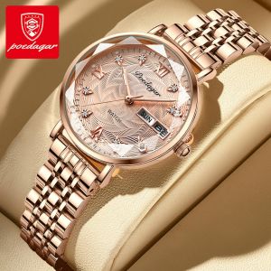 POEDAGAR Genuine Ladies Watch Stainless Steel Strap Luminous Calendar Waterproof 3012