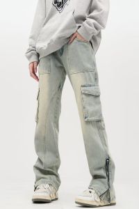 Multi-Pocket High Street Cargo Jeans Mens Spring and Autumn Loose Fashion Brand Retro Pants Stylish Vibe Casual Pants