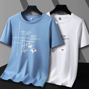 (Buy One Get One Free) Ice Silk Modal Cotton T-Shirt Mens Summer Plus Size Quick-Drying Thin Tops Short Sleeve Mens T-shirt