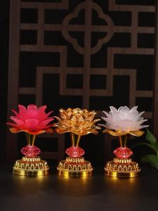 莲花灯供佛灯一对家用插电佛前佛灯led七彩菩萨长明灯观音财神灯Lotus lamp for Buddha a pair of household plug-in Buddha front lamps LED rainbow Bodhisattva eternal light lamp Guanyin God of Wealth lamp