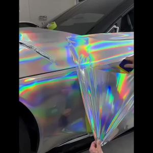 PET Rainbow Laser Silver Chrome Holographic Vinyl Wrap Film Foil For Wrapping Sticker Chameleon Vehicle Car Decal
