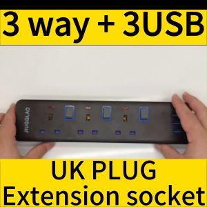 3 WAY 3USB ports White Black Malaysia extension UK Plug socket 2 meter cable British Standard Lightning Protection Socket Surge Protection USB Power Strips 13A 3 pin British Wiring Strip multi Plug With switch with indicator light Overload protection接线板