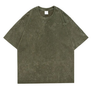 230g 100% Cotton Retro Punk T-shirt Drop Shoulder Sleeve Men Women Vintage Short Sleeved T Shirts Solid Color Hip Hop Loose Tees