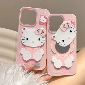 Sanrio Hello Kitty Kawaii KT Head Mirror Phone Case For iPhone 16 15 14 13 Pro Max 11 12 13 Pro 16 Pro 15 Pro Girl Y2K Cover