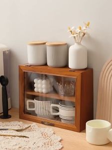 Condor-กล่องเก็บของเล่น Cup Storageลิ้นชักที่วางตุ๊กตาแฮนด์เมดเครื่องสำอางขนาดใหญ่ทำความสะอาดง่ายไม้เนื้อแข็ง Vintage Cup Storage Cabinetเครื่องสำอางกล่องตาบอดตุ๊กตาทำด้วยมือป้องกันฝุ่นตู้เก็บของไม้ฝาพับ