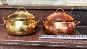 Nồi đồng thau gò tay ăn lẩu đồng vàng và đồng đỏ ngang 22cm cao 12cm nặng 1kg