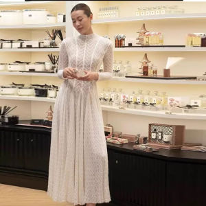 Designer Long Slim Fit Dress with Base Skirt High Waist A-Line Gown Elegant Lace High Waist Spring Autumn Winter Long Sleeve