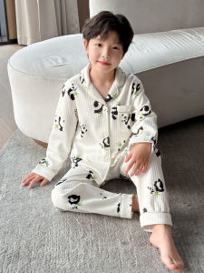 Kids Autumn and Winter Thick Pajamas Boys Air Interlayer Medium Thick Warm Children and Teens Loungewear Little Boy Cardigan