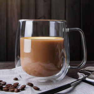 1/2Pc Double Wall Glass Mug High Borosilicate Heat Resistant Coffee Cup with Handle Milk Tea Simple Cup Cold Beverage Clear Cups