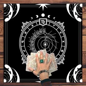 VIKAMA Yin-Yang Mandala Tarot Card Khăn Trải Bàn Bầu Trời Đầy Sao Thiết Kế Phong Cách Hiện Đại Khăn Trải Bàn Bằng Vải Polyester Để Trang Trí Nhà Tiệc Ăn Uống