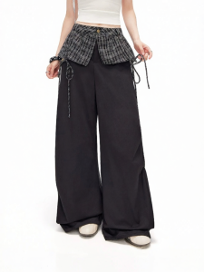 Unifree | Plaid False Two-Piece Wide Leg Trousers