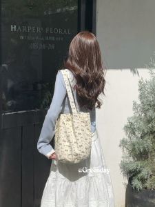 กระเป๋าผ้าใบ Greenday Moonlight Blue Floral กระเป๋าสะพายไหล่ขนาดเล็กสไตล์ใหม่สำหรับฤดูร้อน กระเป๋าถือสำหรับเดินทางแบบลำลองสำหรับผู้หญิง