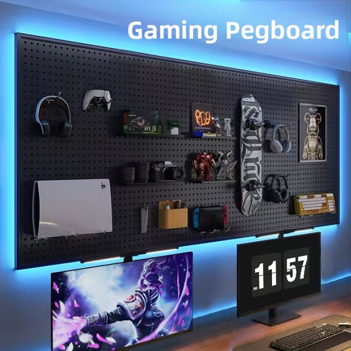 Computer Punch Rack Metal Hole Board Storage Rack for Gaming Room Study Computer Desk Wall ...