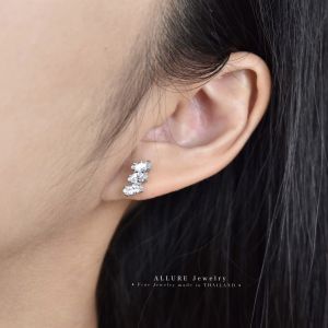 ต่างหูเงินแท้ 925 ชุบเคลือบทองคำขาว ประดับเพชร CZ Swiss diamond [ VIDA -Allure Jewelry ]