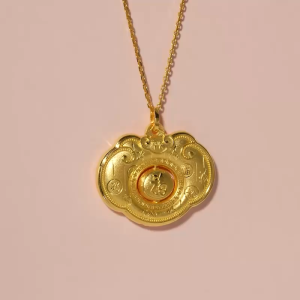 Chow Sang Sang 周生生 999.9 24K Pure Gold Chinese Gifting Collection Auspicious Ruyi FU Lock Pendant for Women & Men 96166P Price-by-Weight 7.48g Gold [Necklace not Included]