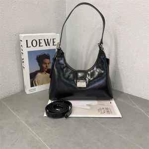 2025 New Fashion Soft Leather Crossbody Shoulder Bag Womens Underarm Saddle Bag Casual Simple Style Canvas Lining Detachable Strap