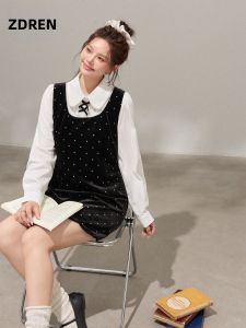 ZHANGDAREN | Đầm Giảm Cân Sweet Sensation cho Phụ Nữ Plus Size Cổ Bé Đốm Velvet