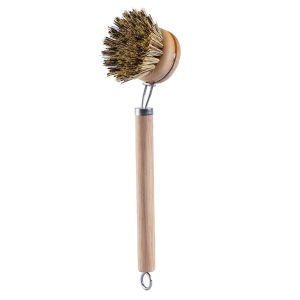 Wooden Handle Washing Brush Non-Stick Oil Pot Brush Flat Soft Bristles Not Hurt Pan Powerful Stain Removal Tool For Home Kitchen