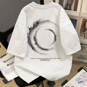 เสื้อยืดคอกลมแขนสั้นผ้าฝ้ายแท้สไตล์ฮิปฮอปสำหรับฤดูร้อน สำหรับผู้ชายและผู้หญิง ทรงหลวม ลายพิมพ์ แฟชั่นสำหรับคู่รัก