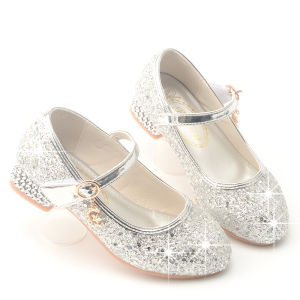 Princess Style High Heels Childrens Performance Shoes Soft Bottom Silver Color Girls Footwear Spring Autumn Seasonal Wear
