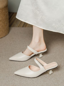 Womens Roman Style Half Slip-On Sandals Soft Bottom High Heels Open Toe Summer New Fashion Outwear with Skirt French Pointed Toe Luxury Sensation Single Shoes