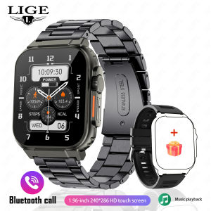LIGE | LIGE NEW Ultra Smart Watch For Men Bluetooth Call TWS Local Music Sport Clock 1.96 IP68 Waterproof Relógio Smartwatch Women